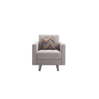 Lilola Home Victoria Beige Linen Fabric Armchair With Metal Legs, Side Pockets, And Pillow