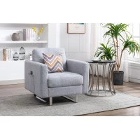 Lilola Home Victoria Light Gray Linen Fabric Armchair With Metal Legs, Side Pockets, And Pillow