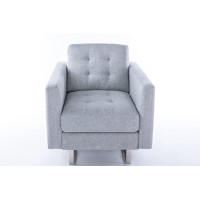 Lilola Home Victoria Light Gray Linen Fabric Armchair With Metal Legs, Side Pockets, And Pillow