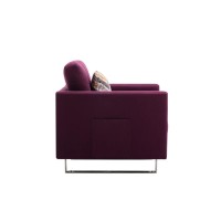 Lilola Home Victoria Purple Linen Fabric Armchair With Metal Legs, Side Pockets, And Pillow