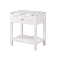 Lilola Home Dylan White Wooden End Side Table Nightstand With Glass Top And Drawer