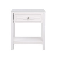 Lilola Home Dylan White Wooden End Side Table Nightstand With Glass Top And Drawer