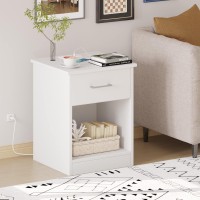 Reettic Nightstand With Charging Station And Usb Ports & Power Outlets, Wooden End Table With Drawer And Opening Shelf, Side Table For Bedroom, White Rctg101We