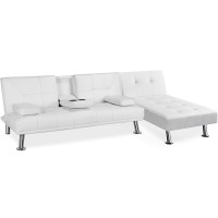 Yaheetech Faux Leather Sectional Sofa Couch Sectional Living Room Furniture Set Convertible Futon Sofa Beds With Chaise Lounge White