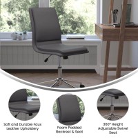 Madigan Mid-Back Armless Swivel Task Office Chair With Leathersoft And Adjustable Chrome Base, Gray