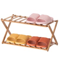 Basicwise Bamboo Foldable Shoe Rack, Free Standing Shoe Organizer Storage Rack (2 Tier), Natural (Qi0043292)