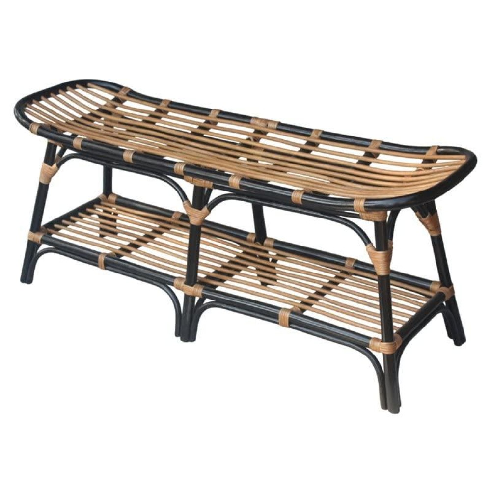 New Pacific Direct Damara Rattan Wshelf Bench, Black