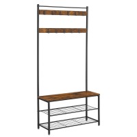 Vasagle Coat Rack, Hall Tree With Shoe Storage Bench, Entryway Bench With Shoe Storage, 3-In-1, Steel Frame, For Entryway, 12.6 X 33.5 X 68.9 Inches, Industrial, Rustic Brown And Black Uhsr401B01