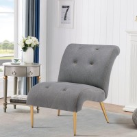 Yongqiang Upholstered Accent Chair For Bedroom Living Room Chairs Curved Armless Leisure Chair Gray Faux Suede With Gold Metal Legs
