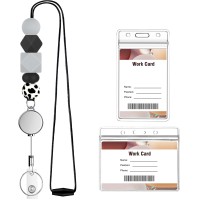 Retractable Lanyard With Badge Holders, Kaptron Cute Teacher Lanyard For Id Badges And Keys, Silicone Beaded Lanyard For Women, Nurses, Students, Employees With 2 Badge Card Holders (Style C)