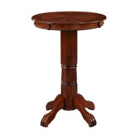Benjara Ava 42 Inch Wood Pub Bar Table, Sunburst Design, Carved Pedestal, Brown