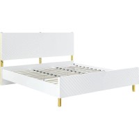 Acme Gaines Metal Legs Eastern King Bed In White High Gloss