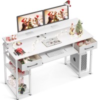 Odk Computer Desk, 55'' Office Desk With Keyboard Tray, Writting Desk With Drawers And Monitor Stand, Study Table With Cpu Stand And Removable Shelf For Storage, White