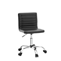 Armless Office Chair, Armless Desk Chair Ribbed Home Office Desk Chairs With Wheels, Faux Leather Office Chair Adjustable Task Chair, Mid Back Swivel Computer Chair