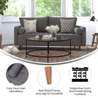 Flash Furniture Hudson Mid-Century Modern Sofa - Dark Gray Faux Linen Upholstery - Buttonless Tufting - Wood Legs