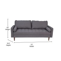 Flash Furniture Hudson Mid-Century Modern Sofa - Dark Gray Faux Linen Upholstery - Buttonless Tufting - Wood Legs