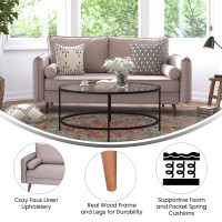 Flash Furniture Evie Mid-Century Modern Sofa - Taupe Faux Linen Fabric Upholstery - Real Wood Frame And Legs
