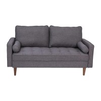 Flash Furniture Hudson Mid-Century Modern Loveseat - Dark Gray Faux Linen Upholstery - Buttonless Tufting - Wood Legs