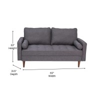Flash Furniture Hudson Mid-Century Modern Loveseat - Dark Gray Faux Linen Upholstery - Buttonless Tufting - Wood Legs
