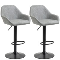 Homcom Adjustable Bar Stools Set Of 2, Swivel Counter Height Barstools With Footrest And Back, Pu Leather And Steel Round Base, For Kitchen Counter And Dining Room, Grey