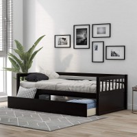 Solid Wood Twin Size Daybed Sofa Bed With 2 Drawers, Modern Captains Daybed Frame For Bedroomguest Roomliving Room (Espresso)