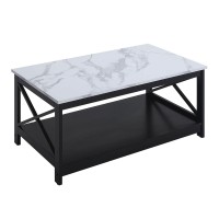 Convenience Concepts Oxford Coffee Table With Shelf, White Faux Marbleblack