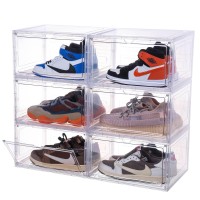 Attelite Large Clear Shoe Box Plastic Stackable, Side Open Containers/ Storage Organizer With Magnetic Door For Display Sneakers, Easy Assembly,6 Pack