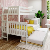 Max & Lily Twin-Over-Full Bed Frame For Kids With Ladder On End And Trundle, White