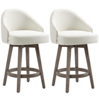 Homcom 26 Counter Height Bar Stools Set Of 2, Linen Fabric Kitchen Stools With Nailhead Trim, Rubber Wood Legs And Footrest For Dining Room, Counter, Pub, Cream White