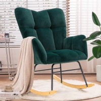 Nioiikit Nursery Rocking Chair Velvet Upholstered Glider Rocker Rocking Accent Chair Padded Seat With High Backrest Armchair Comfy Side Chair For Living Room Bedroom Offices (Green Velvet)