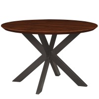 Leisuremod Ravenna 47 Round Wood Dining Table With Geometric Metal Base (Dark Walnut)