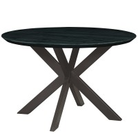 Leisuremod Ravenna 47 Round Wood Dining Table With Geometric Metal Base (Ebony)