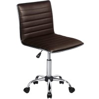 Bossin Adjustable Home Office Chair, Mid-Back Armless Ribbed Swivel Task Chair,Vanity Chair For Small Space, Living Room, Make-Up, Studying (Brown)