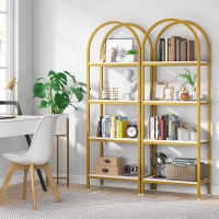 Tribesigns 4-Tier Open Bookshelf Set Of 2, 70.8 Modern Wood Bookcase Storage Shelves With Metal Frame, Freestanding Display Rack Tall Shelving Unit For Bedroom, Living Room (White And Gold, 2Pcs)