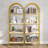 Tribesigns 4-Tier Open Bookshelf Set Of 2, 70.8 Modern Wood Bookcase Storage Shelves With Metal Frame, Freestanding Display Rack Tall Shelving Unit For Bedroom, Living Room (White And Gold, 2Pcs)