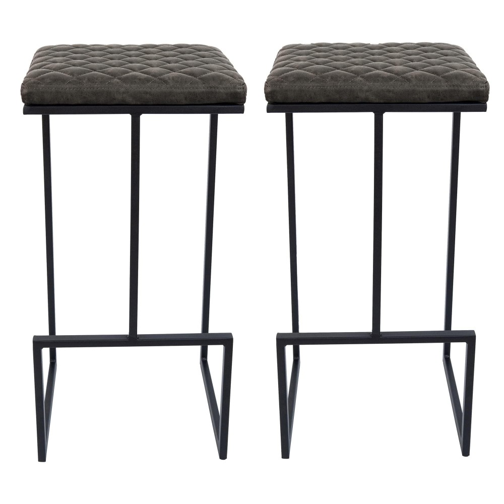 Leisuremod Quincy Quilted Stitched Leather Kitchen Counter Bar Stools With Metal Frame Set Of 2 (Grey)