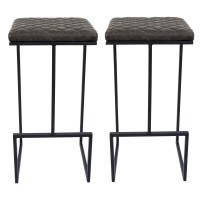 Leisuremod Quincy Quilted Stitched Leather Kitchen Counter Bar Stools With Metal Frame Set Of 2 (Grey)