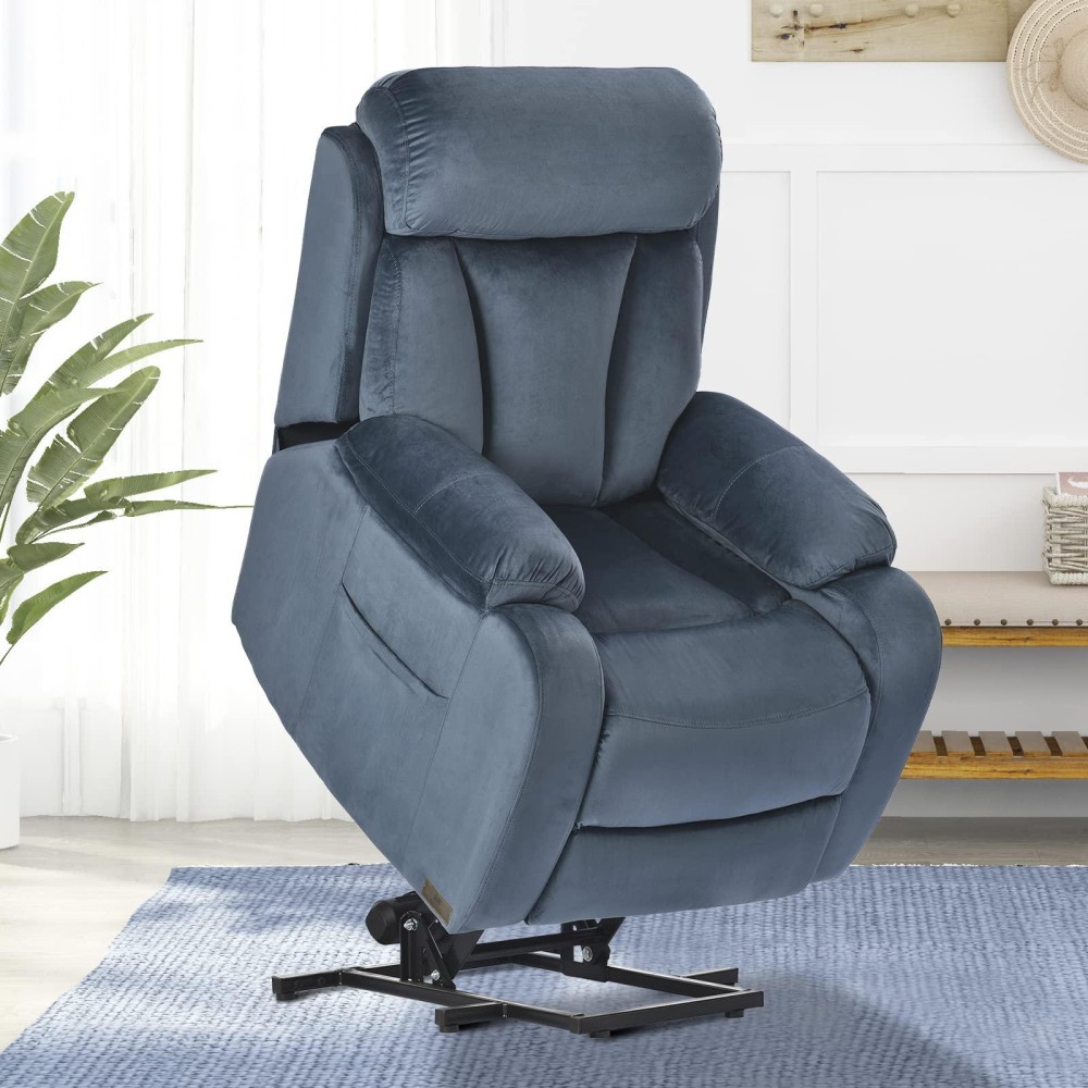 Cinkehome Lift Chair Recliner-Electric Power Lift Chairs Recliners For Eldery-Lazyboy Small Power Recliner Chair On Clearance-Remote Control-Side Pockets-Soft Fabric-Navy Blue