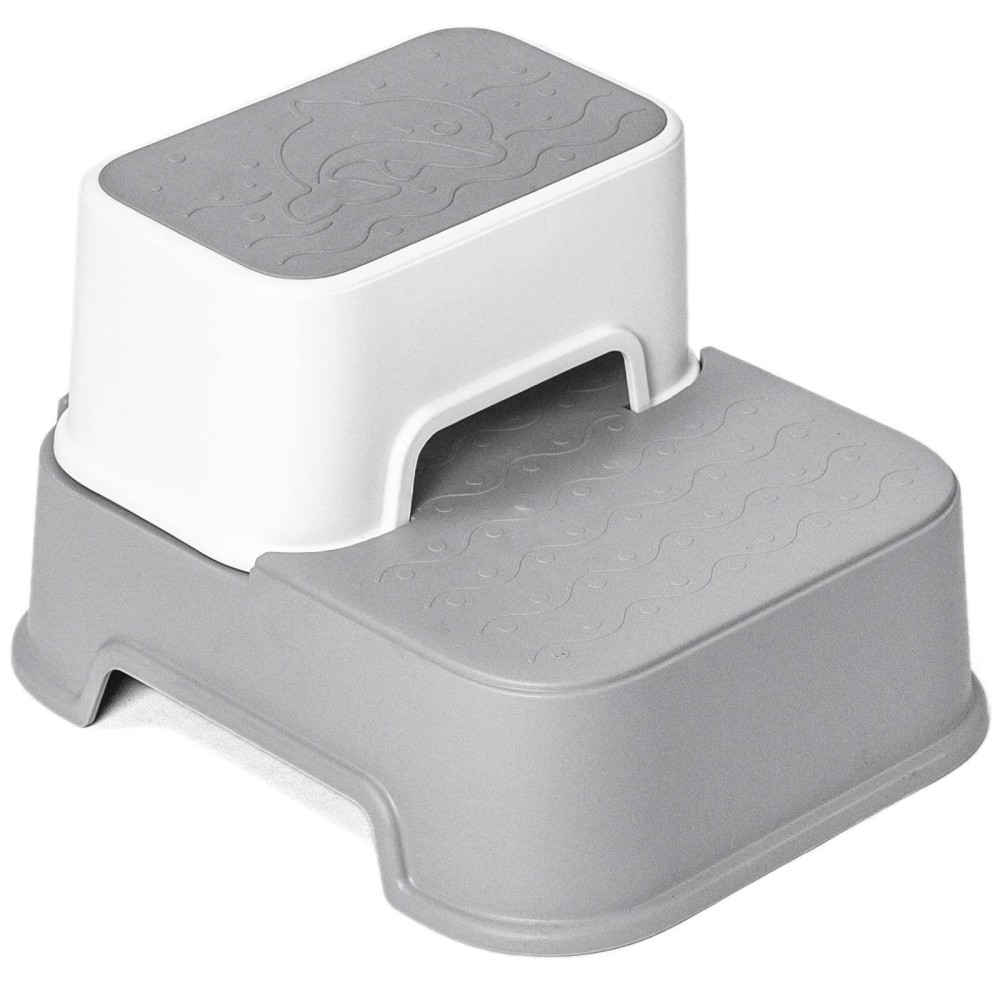 Two Step Stool For Kids, Anti-Slip Sturdy Toddler Two Step Stool For Bathroom, Kitchen And Toilet Potty Training (Gray)