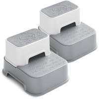 Two Step Stool For Kids(2 Packs), Anti-Slip Sturdy Toddler Two Step Stool For Bathroom, Kitchen And Toilet Potty Training (Gray)