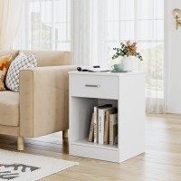 Fotosok Nightstand, Set Of 2, 2-Tier Side Table With Drawer And Storage Shelf, Bedside Table End Table, Modern Night Stand For Bedroom, Living Room, Home Office,White