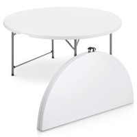 Monibloom 5Ft Folding Plastic Table, Heavy Duty Round Indoor Outdoor Tables For Kitchen Party Wedding Festival Event Poolside, White