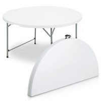 Round Folding Table, Monibloom 45Ft Heavy Duty Fold In Half Commercial Event Wedding Party Table, Comfortable For 6 To 8 Seat,White