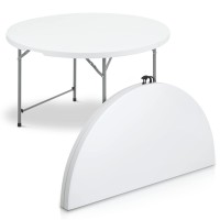 Monibloom 4Ft Portable Round Foldable Table, White Banquet Event Wedding Card Plastic Table With Carrying Handle And Lock