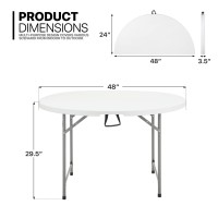 Monibloom 4Ft Portable Round Foldable Table, White Banquet Event Wedding Card Plastic Table With Carrying Handle And Lock