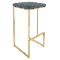 Leisuremod Quincy Quilted Stitched Leather Kitchen Counter Bar Stools With Gold Metal Frame (Peacock Blue)