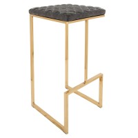 Leisuremod Quincy Quilted Stitched Leather Kitchen Counter Bar Stools With Gold Metal Frame (Grey)