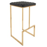 Leisuremod Quincy Quilted Stitched Leather Kitchen Counter Bar Stools With Gold Metal Frame (Charcoal Black)