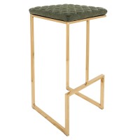 Leisuremod Quincy Quilted Stitched Leather Kitchen Counter Bar Stools With Gold Metal Frame (Olive Green)