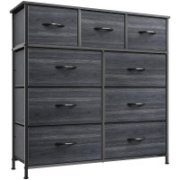 Yitahome Dresser With 9 Drawers - Fabric Storage Tower, Organizer Unit For Living Room, Hallway, Closets & Nursery - Sturdy Steel Frame, Wooden Top & Easy Pull Fabric Bins (Charcoal Black Wood Grain)